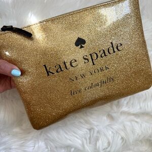 Kate Spade glitter gold logo zip pouch
